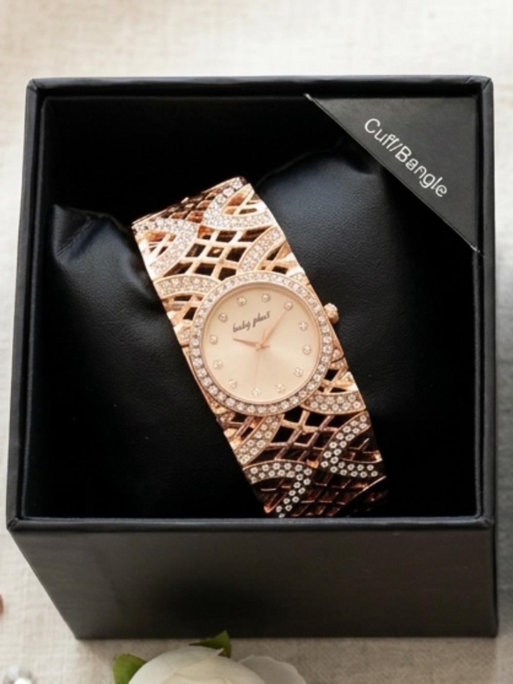 Baby Phat Rose Gold Tone Crystal Hinge Cuff Women's Watch
